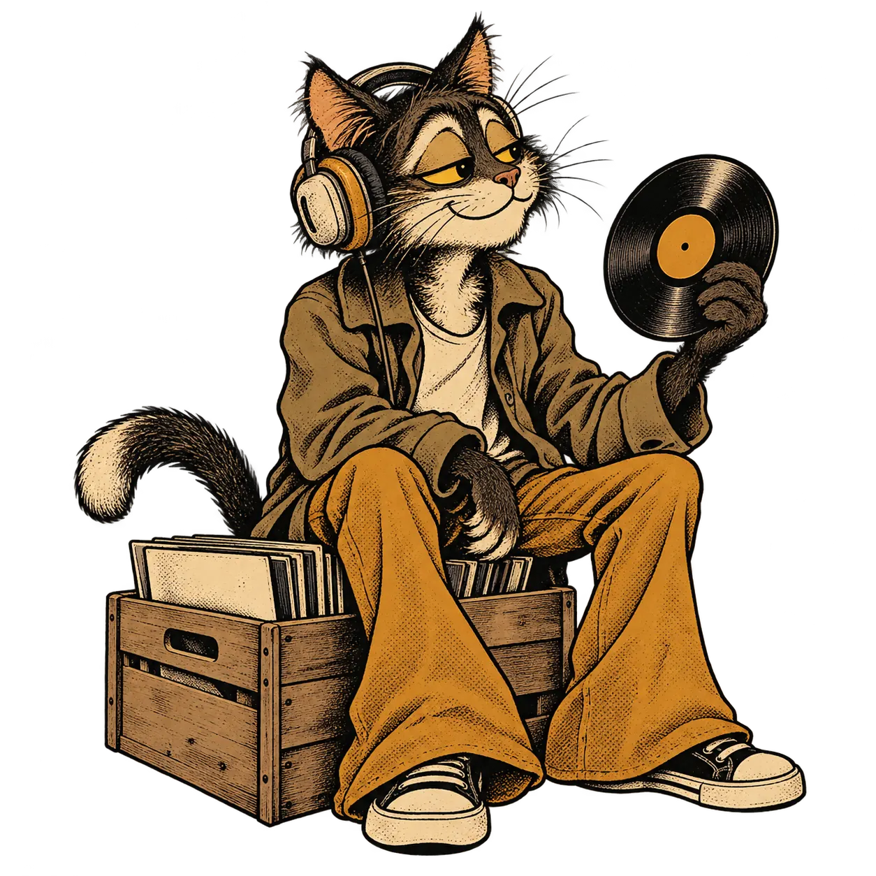 Our record-collecting cat digging through vinyl crates